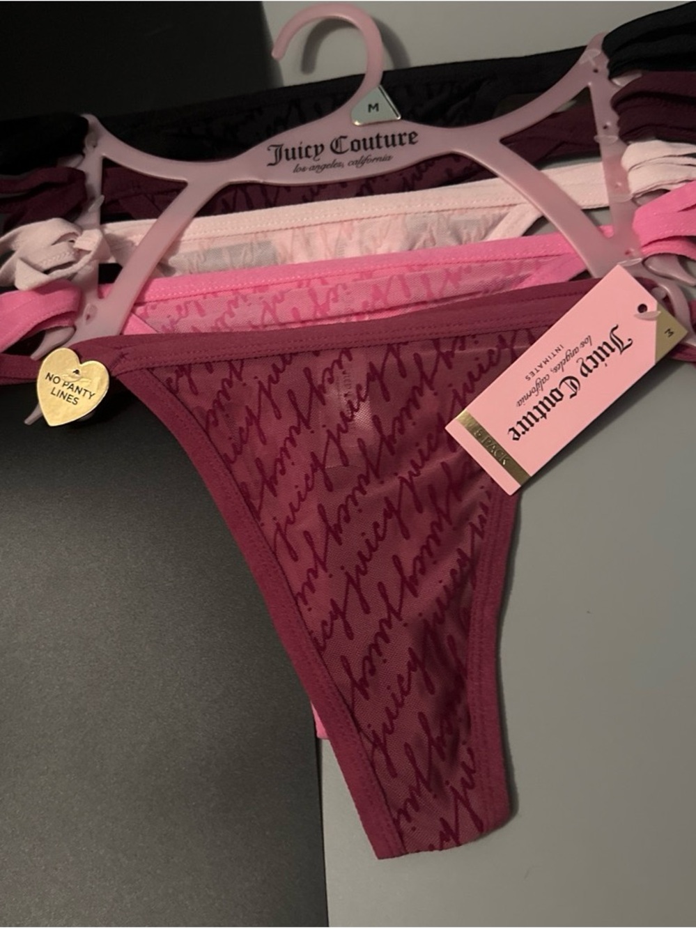 Juicy Couture Burgundy & Pink Script Logo Thong